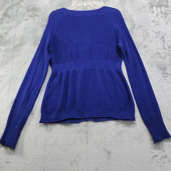 DKNY Sweater Womens M Blue 3 Button up Cardigan Embellished Detail Cotton Preppy - Picture 3 of 11